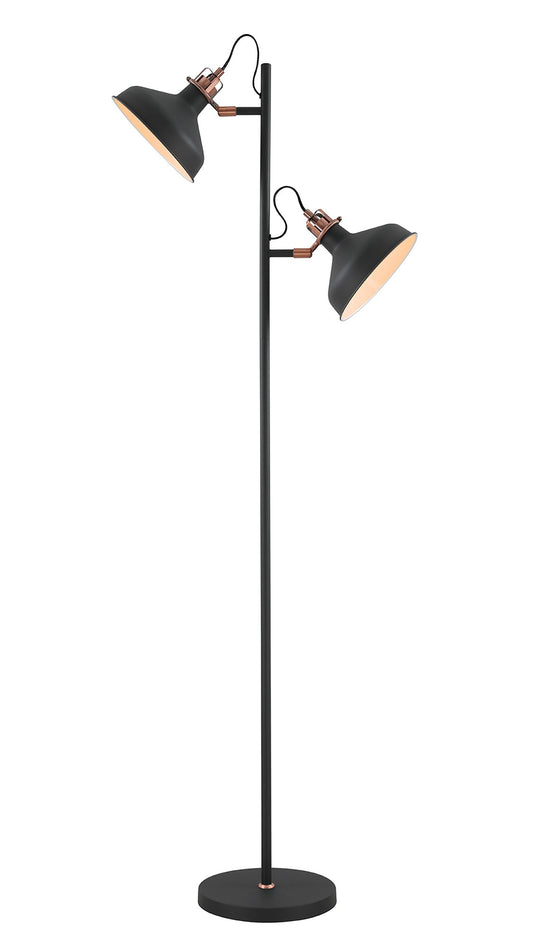 Toft Floor Lamp, 2 x E27, Sand Back and Copper and White