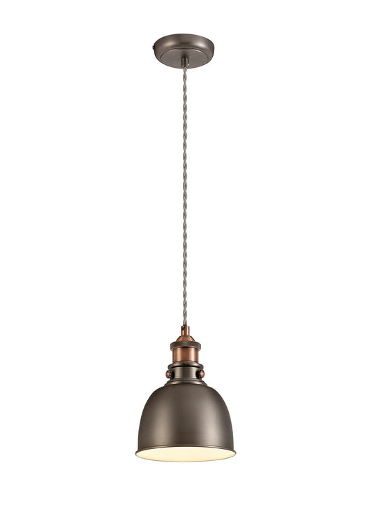Weaverham Small Pendant, 1 x E27, Antique Silver and Copper and White