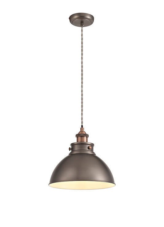 Weaverham Medium Pendant, 1 x E27, Antique Silver and Copper and White