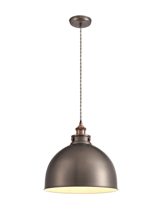 Weaverham Large Pendant, 1 x E27, Antique Silver and Copper and White