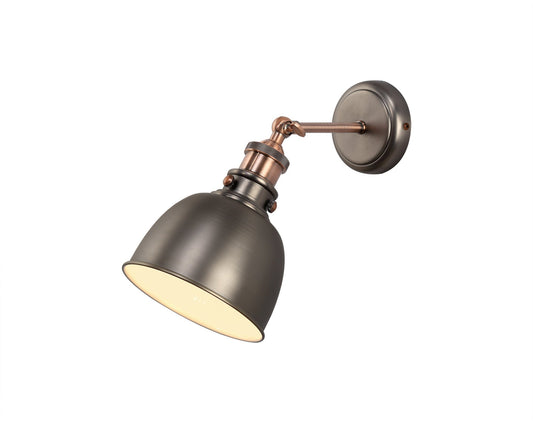 Weaverham Adjustable Wall Lamp, 1 x E27, Antique Silver and Copper and White