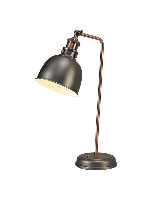 Weaverham Adjustable Table Lamp, 1 x E27, Antique Silver and Copper and White