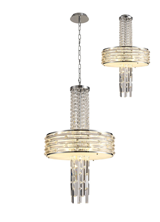 Wilmslow Pendant and Semi Ceiling Convertible, 7 x E14, Polished Chrome and Crystal