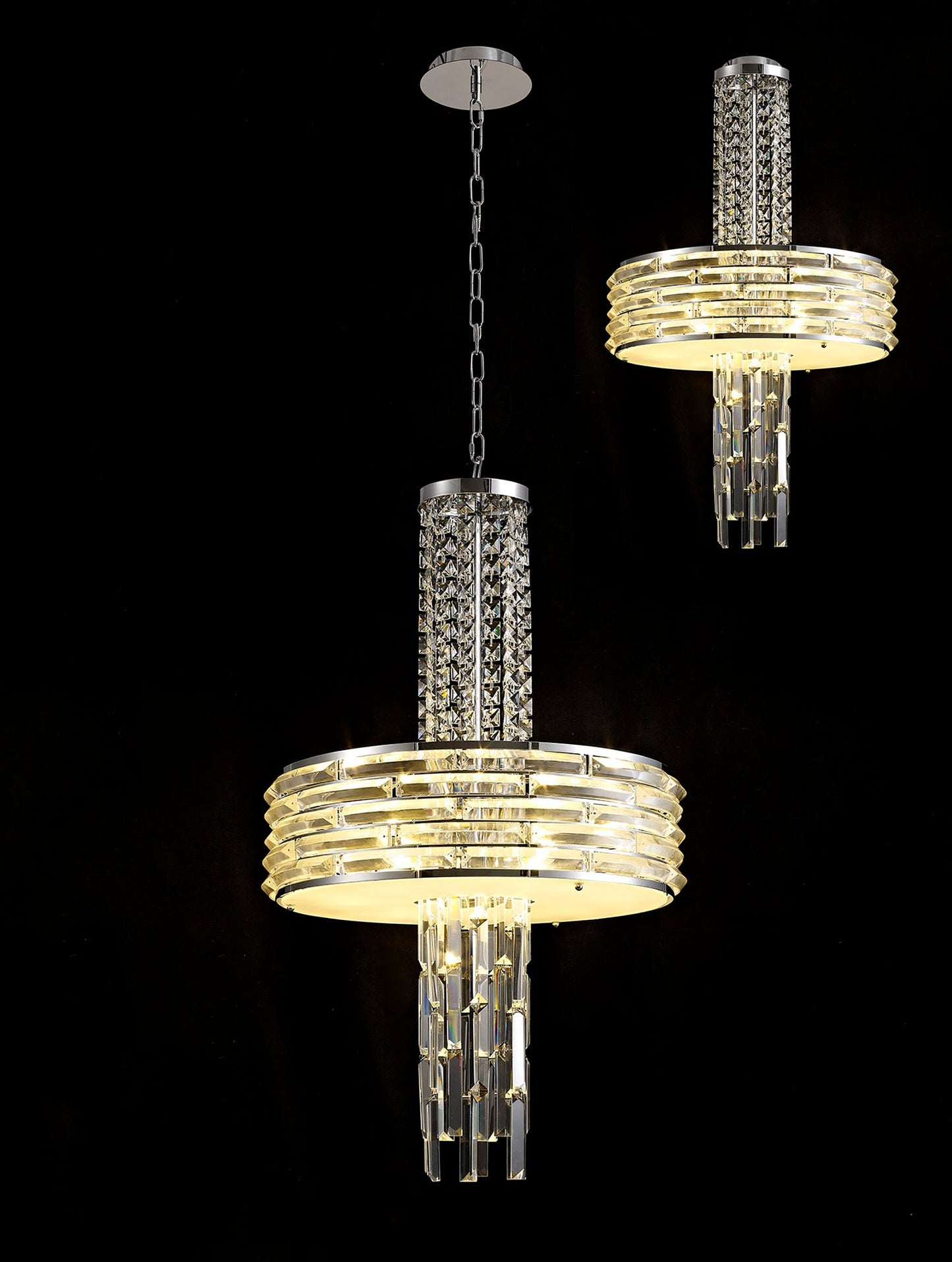 Wilmslow Pendant and Semi Ceiling Convertible, 7 x E14, Polished Chrome and Crystal