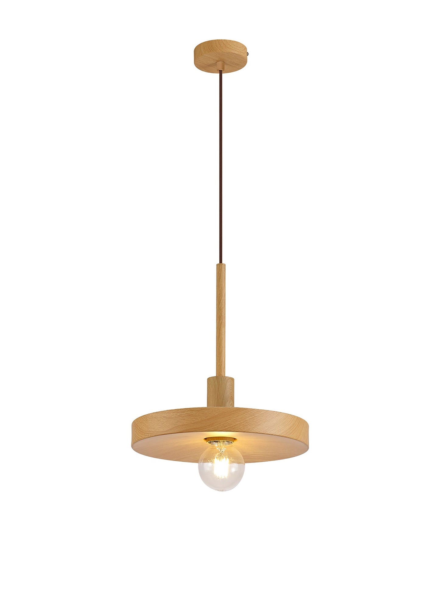 Woodford Single Pendant, 1 Light Adjustable E27, Wood Effect