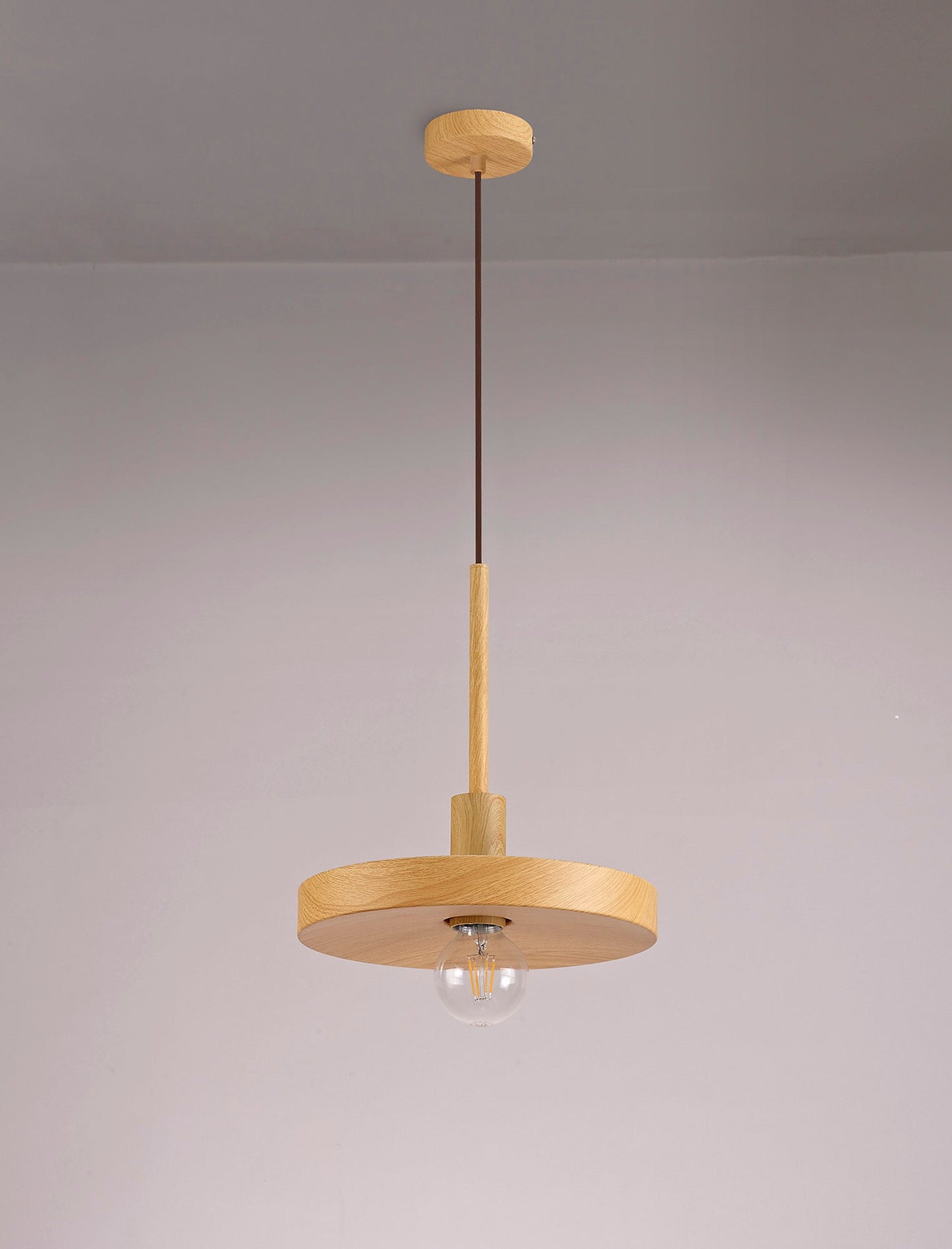 Woodford Single Pendant, 1 Light Adjustable E27, Wood Effect