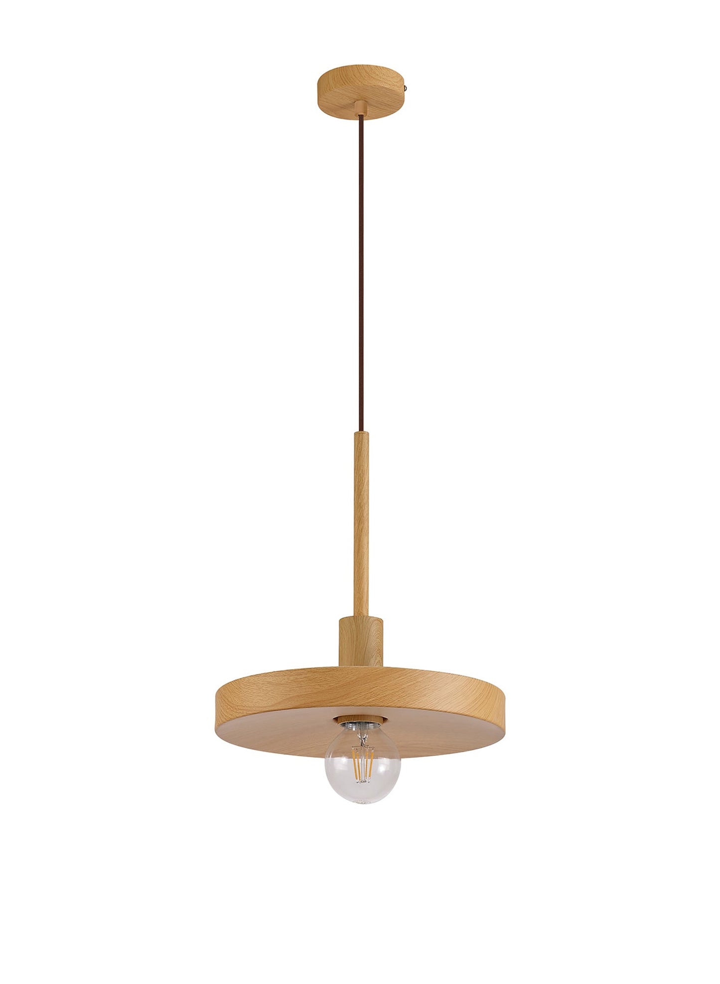 Woodford Single Pendant, 1 Light Adjustable E27, Wood Effect