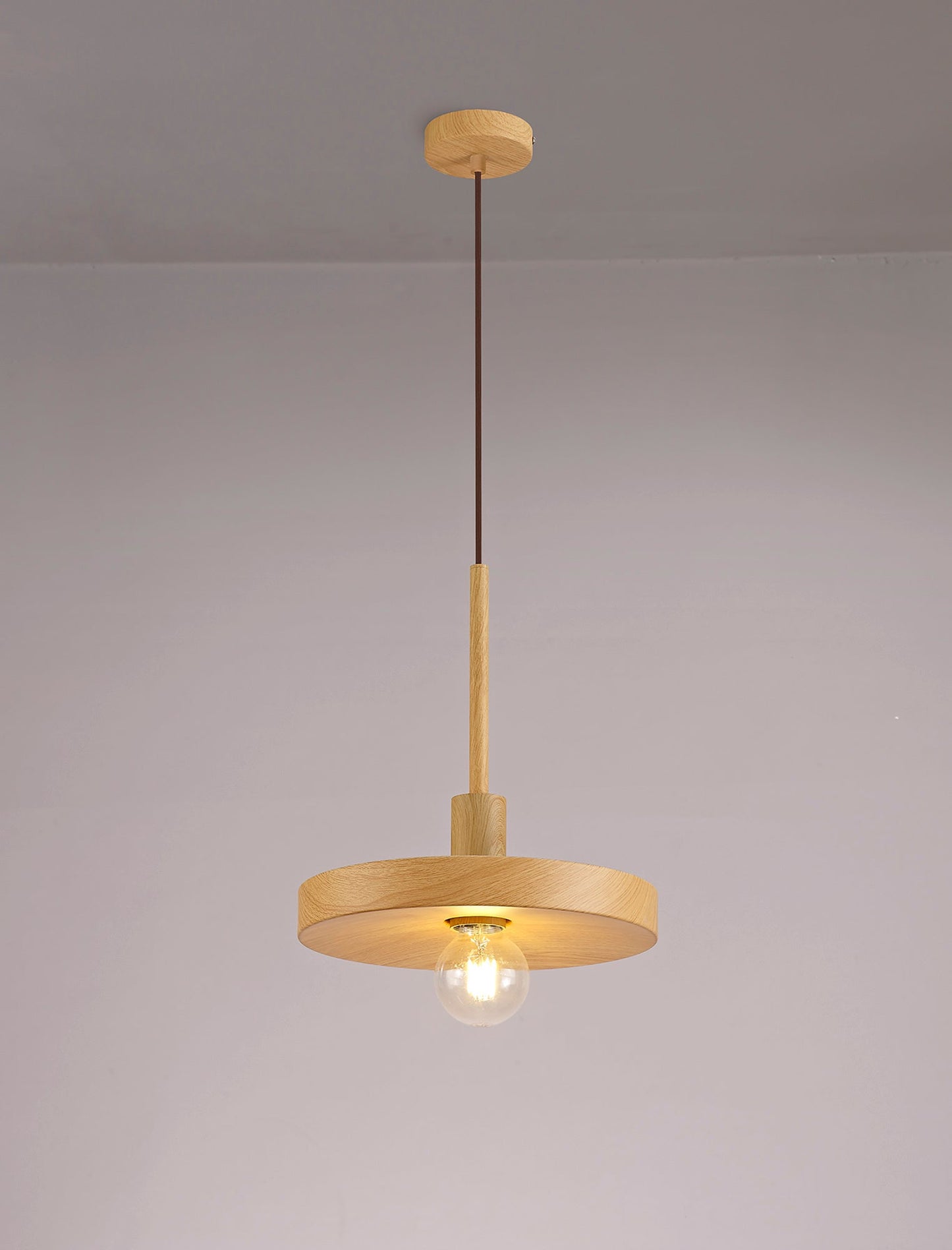 Woodford Single Pendant, 1 Light Adjustable E27, Wood Effect
