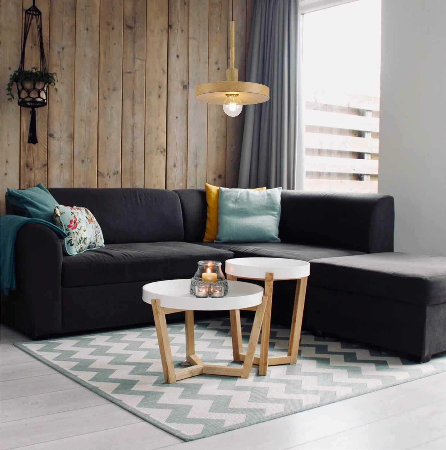 Woodford Single Pendant, 1 Light Adjustable E27, Wood Effect