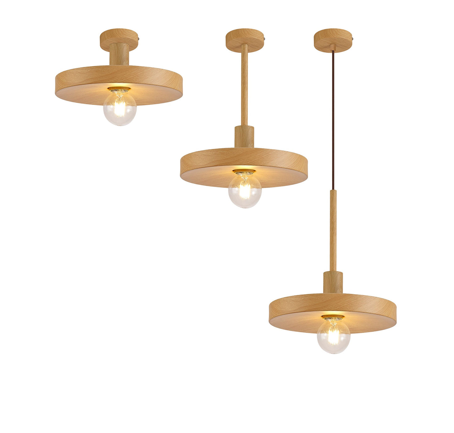 Woodford Single Pendant, 1 Light Adjustable E27, Wood Effect