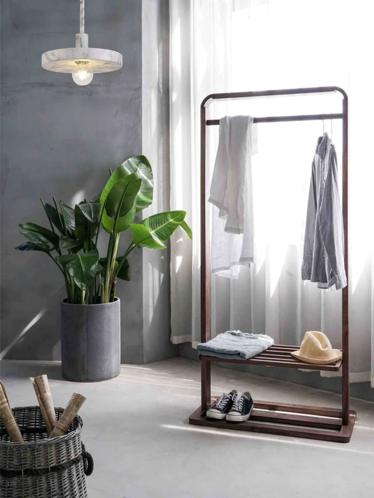 Woodford Single Pendant, 1 Light Adjustable E27, Marble Effect